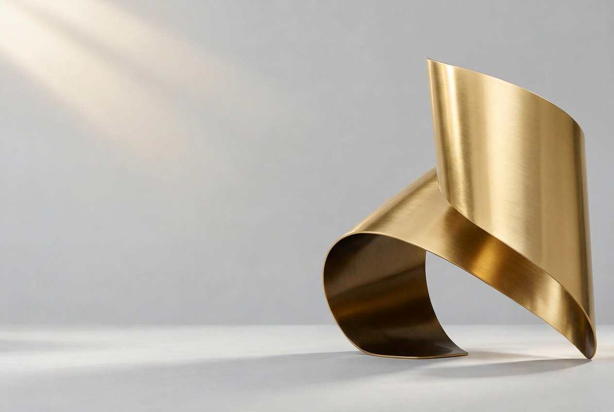 En skulptur i borstat guld som tar form